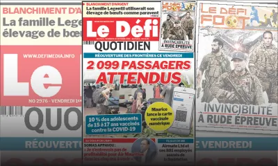 Voici la Une du Défi Quotidien de ce vendredi 01 Octobre 2021