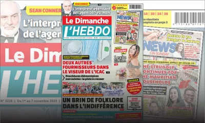 Voici la Une de Le Dimanche/L'Hebdo de ce dimanche 01 Novembre 2020