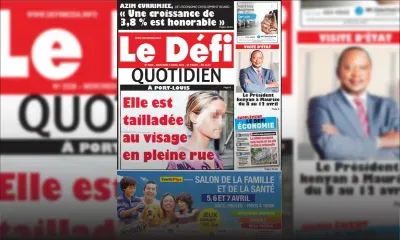 Voici la Une du Defi Quotidien de ce Mercredi 03 avril 2019