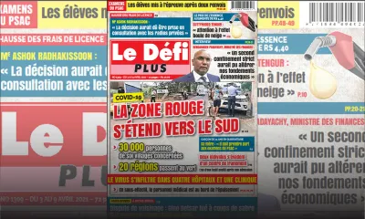 Voici la Une du Défi Plus de ce samedi 03 avril 2021