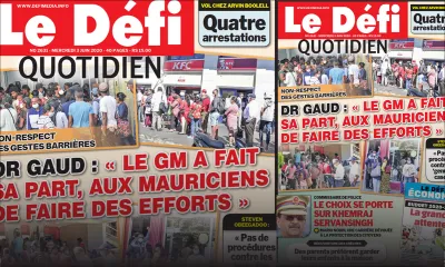 Voici la Une du Defi Quotidien de ce mercredi 03 juin 2020