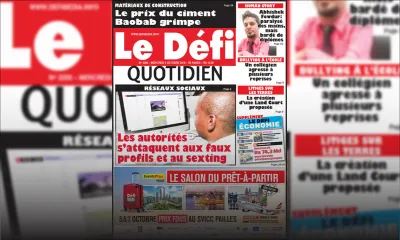 Voici la Une du Defi Quotidien de ce mercredi 03 Octobre 2018