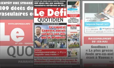 Voici la Une du Defi Quotidien de ce Vendredi 03 mai 2019