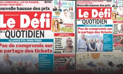 Voici la une du Défi Quotidien de ce Jeudi 04 Avril 2024