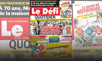 Voici la Une du Defi Quotidien de ce mardi 04 août 2020