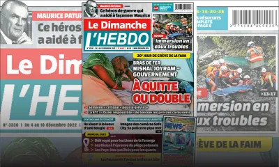 Voici la Une de Le Dimanche/L'Hebdo de ce dimanche 04 Décembre 2022