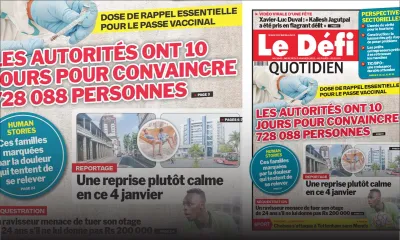Voici la une du Défi Quotidien de ce mercredi 05 janvier 2022