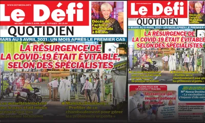 Voici la Une du Défi Quotidien de ce lundi 05 avril 2021