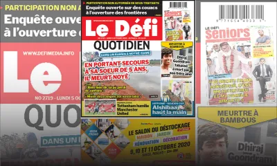 Voici la Une du Défi Quotidien de ce Lundi 05 Octobre 2020