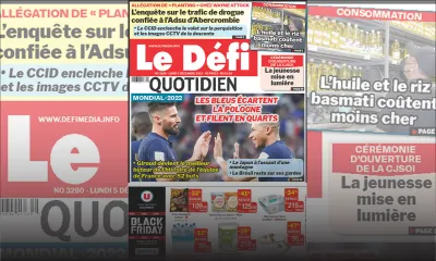 Voici la une du Défi Quotidien de ce lundi 05 Décembre 2022