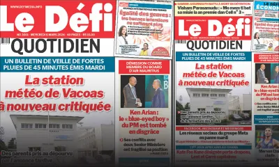 Voici la une du Défi Quotidien de ce Mercredi 06 Mars 2024