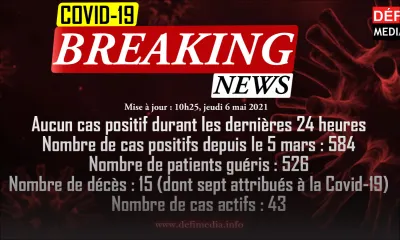 Covid-19 : pas de nouveau cas, le nombre de cas actifs baisse à 43