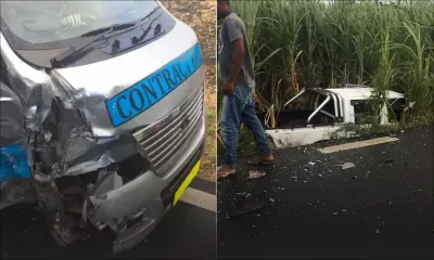 Petit Raffray : un 2x4 finit dans un champ de canne après une collision avec un van