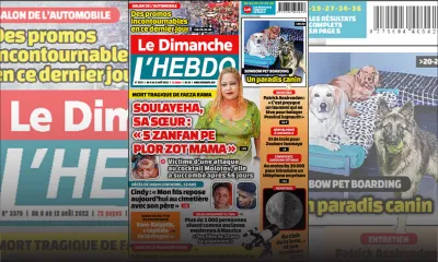 Voici la Une de Le Dimanche/L'Hebdo de ce Dimanche 06 Août 2023