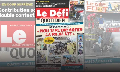 Voici la Une du Défi Quotidien de ce Vendredi 06 novembre 2020