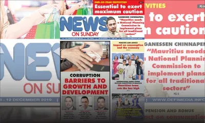 Voici la Une de News on Sunday de ce Vendredi 06 décembre 2019