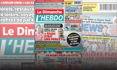 Voici la Une de Le Dimanche/L'Hebdo de ce dimanche 06 decembre 2020