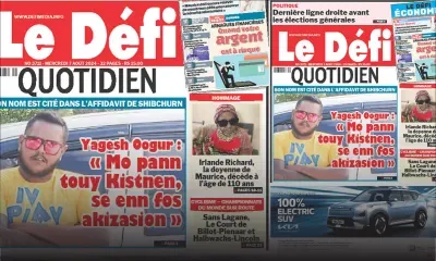 Voici la une du Défi Quotidien de ce Mercredi 07 Août 2024