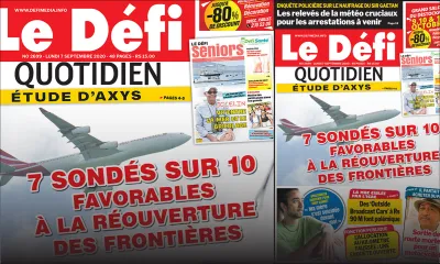Voici la Une du Defi Quotidien de ce lundi 07 Septembre 2020