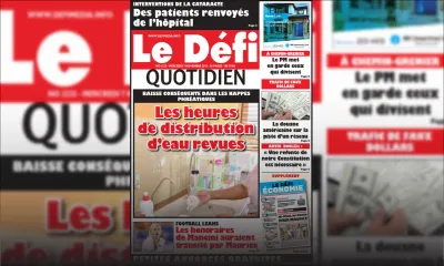 Voici la Une du Defi Quotidien de ce mercredi 07 Novembre 2018