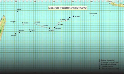 Météo : la tempête tropicale modérée Bongoyo très loin de Maurice ; du beau temps ce soir et demain matin 