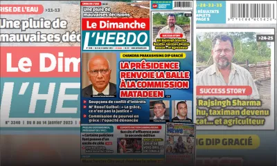 Voici la Une de Le Dimanche/L'Hebdo de ce dimanche 08 Janvier 2023
