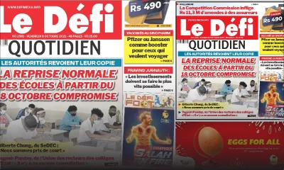 Voici la Une du Défi Quotidien de ce vendredi 08 Octobre 2021