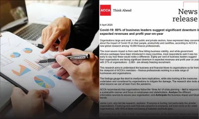 Covid-19/Confinement : 94 % des business leaders craignent une croissance négative, selon l'ACCA