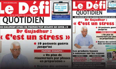 Voici la Une du Defi Quotidien de ce jeudi 09 avril 2020