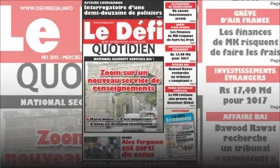 Voici la Une du Defi Quotidien de ce mercredi 09 mai 2018