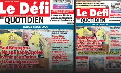Voici la une du Défi Quotidien de ce Lundi 09 Juin 2025