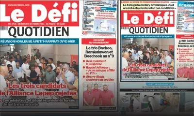 Voici la une du Défi Quotidien de ce Mercredi 09 Octobre 2024