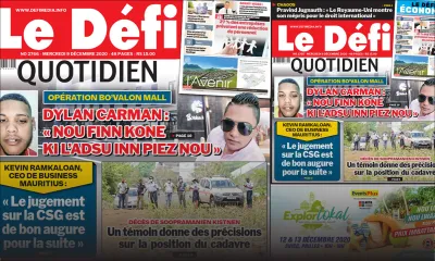 Voici la Une du Défi Quotidien de ce mercredi 09 décembre 2020