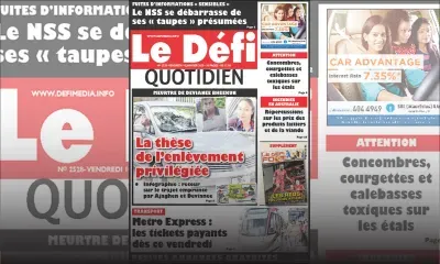 Voici la Une du Défi Quotidien de ce vendredi 10 janvier 2020