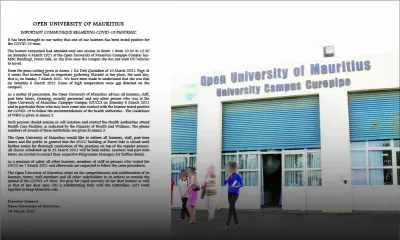 Covid-19 : Open University of Mauritius : Les étudiants au bâtiment ex-MBC samedi appelés à se faire tester