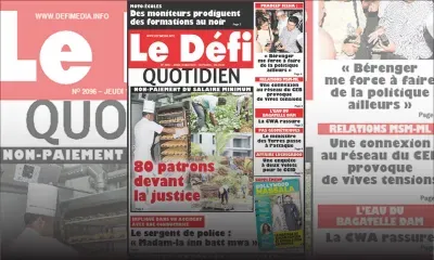 Voici la Une du Defi Quotidien de ce jeudi 10 mai 2018