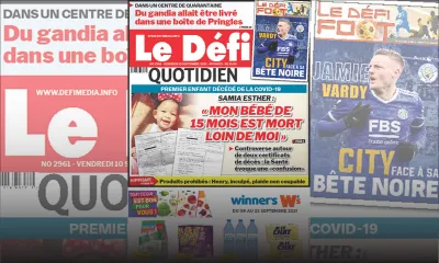 Voici la Une du Défi Quotidien de ce vendredi 10 Septembre 2021