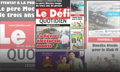 Voici la Une du Defi Quotidien de ce Jeudi 10 octobre 2019