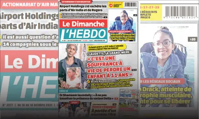 Voici la Une de Le Dimanche/L'Hebdo de ce dimanche 10 Octobre 2021