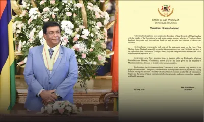 Le Président dit être rassuré que «le gouvernement reste très sensible au sort des Mauriciens bloqués à l'étranger»