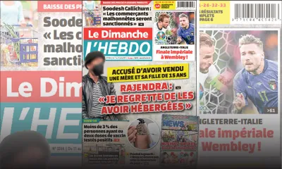 Voici la Une de Le Dimanche/L'Hebdo de ce dimanche 11 Juillet 2021