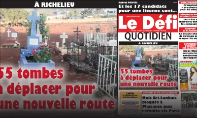 Voici la Une du Defi Quotidien de ce jeudi 11 Octobre 2018