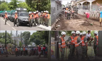 Après les inondations à Cottage : les soldats de la SMF à pied d'œuvre
