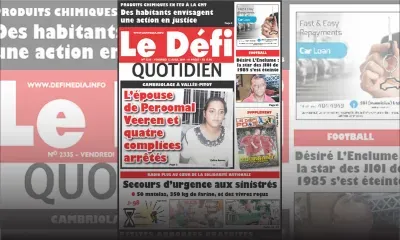Voici la Une du Defi Quotidien de ce Vendredi 12 Avril 2019