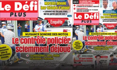 Voici la Une du Defi Plus de ce samedi 12 Septembre 2020