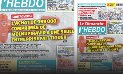 Voici la Une de Le Dimanche/L'Hebdo de ce dimanche 12 Décembre 2021