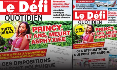 Voici la Une du Defi Quotidien de ce mercredi 13 mai 2020