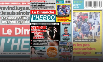 Voici la Une de Le Dimanche/L'Hebdo de ce Dimanche 13 Août 2023