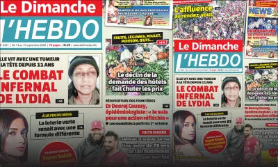 Voici la Une de Le Dimanche/L'Hebdo de ce dimanche 13 Septembre 2020