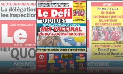 Voici la Une du Défi Quotidien de ce lundi 13 Septembre 2021